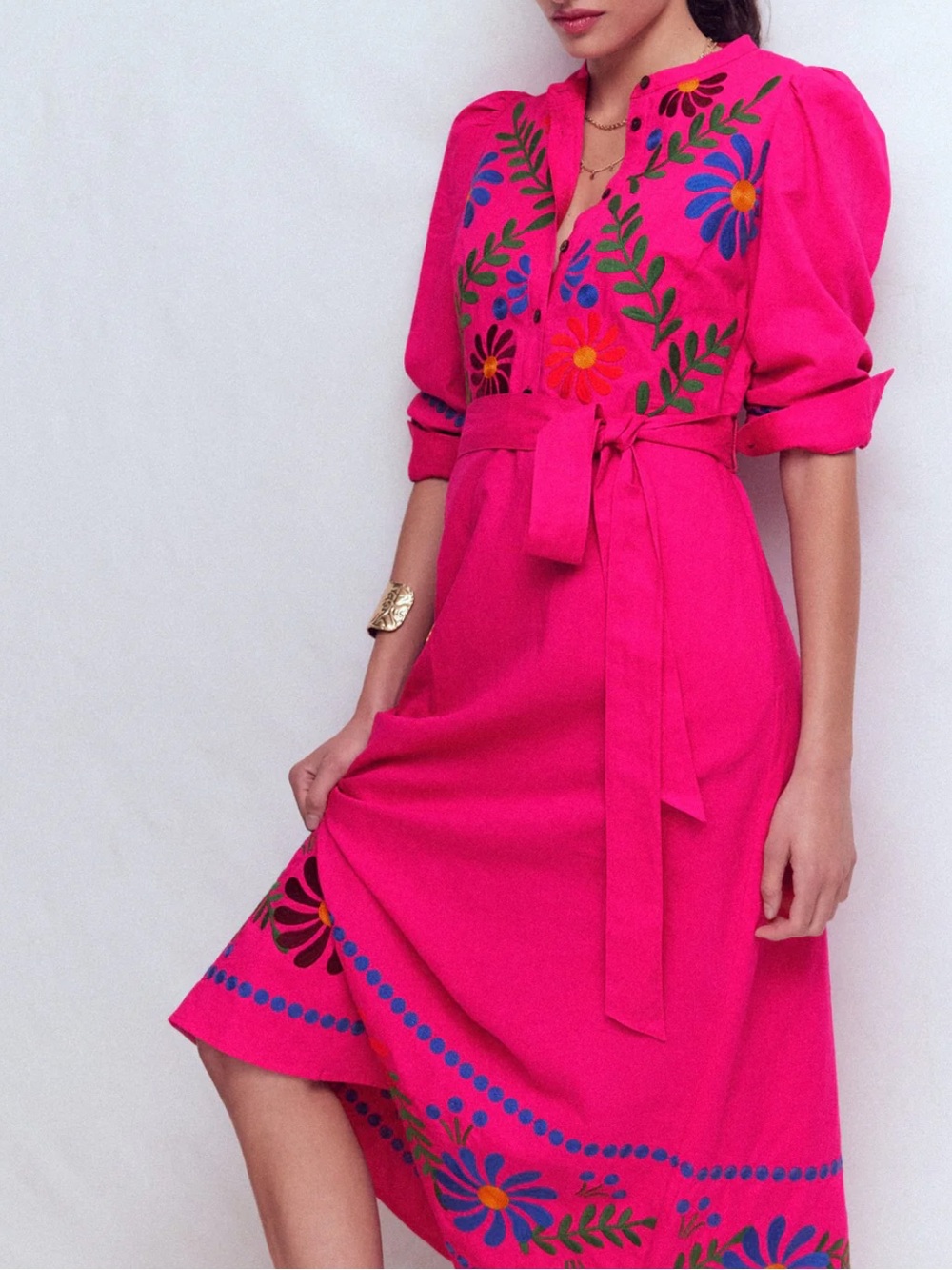 Boden Fuchsia Pink Embroidered Midi Dress